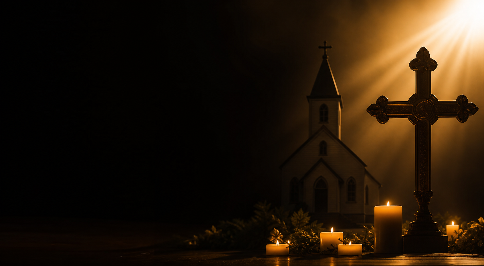 Church banner with warm light and a cross